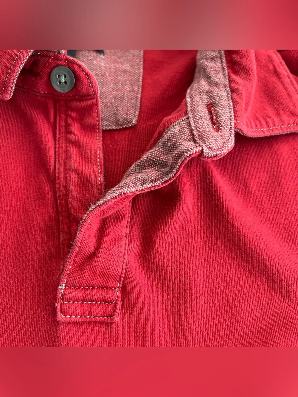 Banana Republic Red Fitted Pima Polo Shirt w/ Gray Stitching Men’s Large Preppy